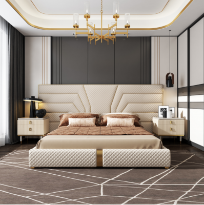 Schlofzëmmer Modern Holz Stoff Better Bett Polsterbett Luxus Duebelbett