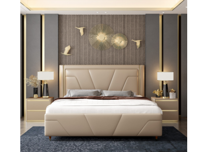 Schlofzëmmer Bett Polster Design Miwwelen Luxus Duebel Beige Better Modern
