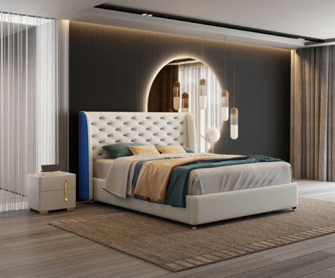 Schlofzëmmer Miwwelen Designer Bett, Bettgestell, Duebelbetter, Eleganz, Holz
