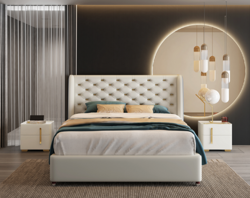 Schlofzëmmer Miwwelen Designer Bett, Bettgestell, Duebelbetter, Eleganz, Holz