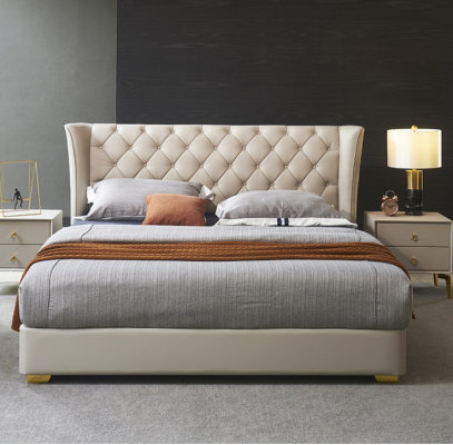 Chesterfield Design Bett Schlofzëmmer Kënschtlecher Liederpolster 180x200 Nei