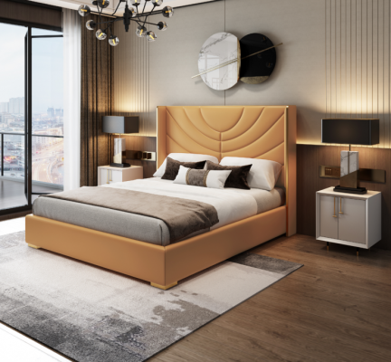 Design Duebelbett Bett 180x200cm Hotel Miwwelen Luxus Polster Schlofkummer