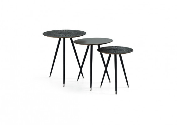Niewentafel 3x Set Schwaarz Wunnzëmmer Ronnt Dësch Modern Luxus Miwwelen 3stéckeg