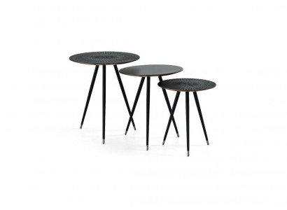 Niewentafel 3x Set Schwaarz Wunnzëmmer Ronnt Dësch Modern Luxus Miwwelen 3stéckeg