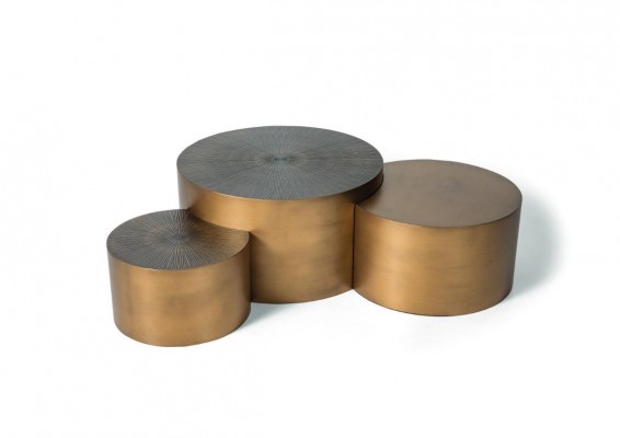 Luxus Gold Dësch Couchtisch Set 3x Ronndësch Moderne Wunnzëmmer Ronn