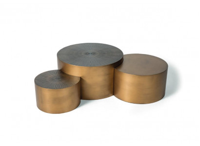 Luxus Gold Dësch Couchtisch Set 3x Ronndësch Moderne Wunnzëmmer Ronn