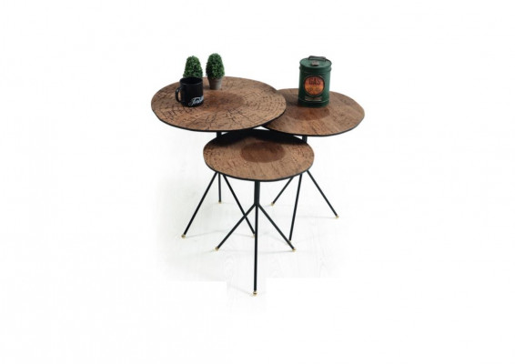 Ronne Set 3x Kaffisdësch luxuriéis Niewendësch Wunnzëmmer Descher Dësch