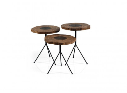 Luxus Niewentisch 3x Set Braun Wunnzëmmer Ronn Dëscher Moderne Dësch