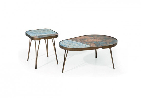 Luxus 2x Couchtisch Edelstol Miwwel Wunnzëmmer Gold Stil Couchtischen