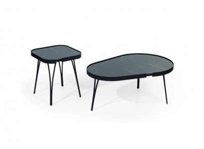 Designer-grauen Dëschset Luxus 2x Dëscher Ronn Bäistelltëscher Dësch