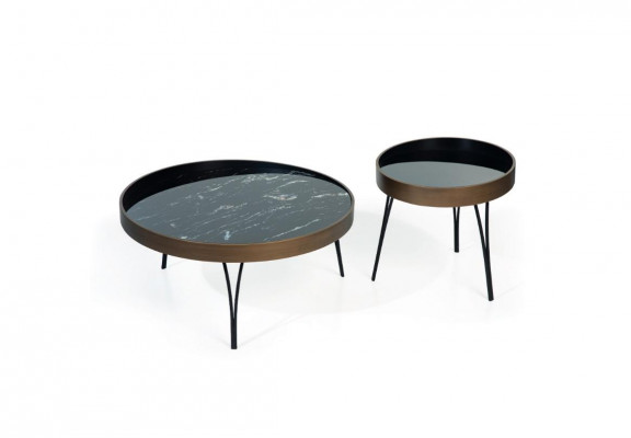 Designer Kaffisdësch Modern Set Luxus 2x Dëscher Runde Säitendëscher 2tlg