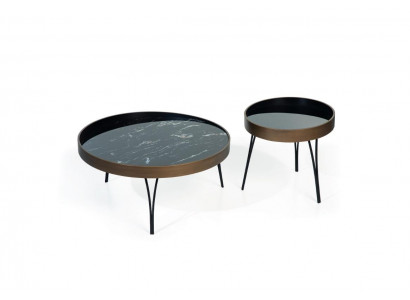 Designer Kaffisdësch Modern Set Luxus 2x Dëscher Runde Säitendëscher 2tlg