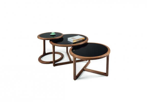 Designer Dësch Set 3 Stéck Wunnzëmmer Holz Modern brong Glastësch Ronn Luxus