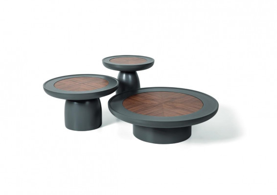 Moderne Luxe Dësch an der Faarf gro, ronn, 3x Miwweldesign Wunnzëmmerdëscher