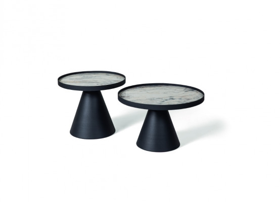 Couchtisch Schwaarzen Säitlemëscht Design Wunnzëmmerdësch Dëscher 2x Rond Dëscher