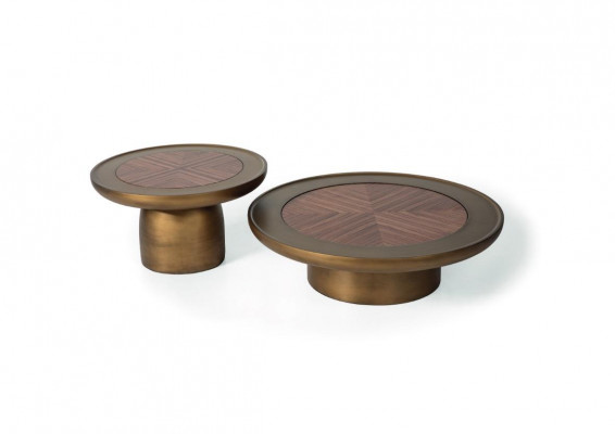 Canapé Dësch 2x Wunnzëmmer Gold Kaffisdësch Holz Edelstahl Ronnd Dëscher