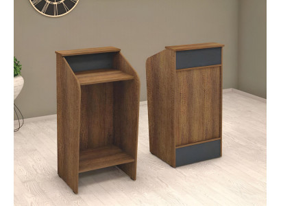 Rezeptioun Empfangsschalter Empfangstheke Büro Hotel Holz Braun Dësch