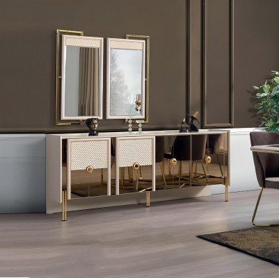 Iesszëmmer Miwwelen Säitenschaf mat Spigel Luxus Holz Neit Design Modern