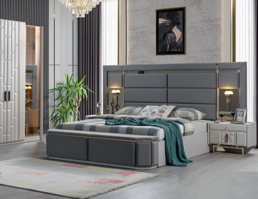 Schlofkummer Komplett Bett 2x Nuetsdëscher Nei Luxus Miwwelen Set Ariichtung