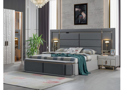 Schlofkummer Komplett Bett 2x Nuetsdëscher Nei Luxus Miwwelen Set Ariichtung