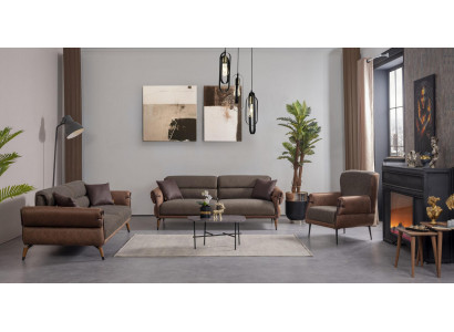 Polstermöbel Textil Wunnzëmmer Set 3tlg Sofa Zweisëtz Sessel Nei Ariichtung