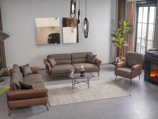 Polstermöbel Textil Wunnzëmmer Set 3tlg Sofa Zweisëtz Sessel Nei Ariichtung