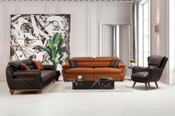Wunnzëmmer Komplett 3tlg Modern 2x Dräisëtzer Sofa Couch Luxus Fautteuil Neien