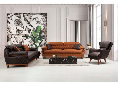 Wunnzëmmer Komplett 3tlg Modern 2x Dräisëtzer Sofa Couch Luxus Fautteuil Neien