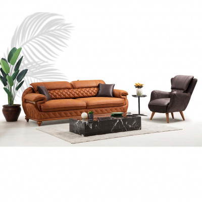 Modern Wunnzëmmer Komplett Set Dréisëtzer Canapé Couch Fautteuil Luxus Miwwelen