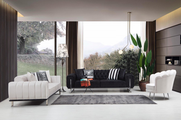 Wunnzëmmer Set 2x Dräisëtzer Sofa Chesterfield Canapé Design Fauteuil Luxus Miwwelen