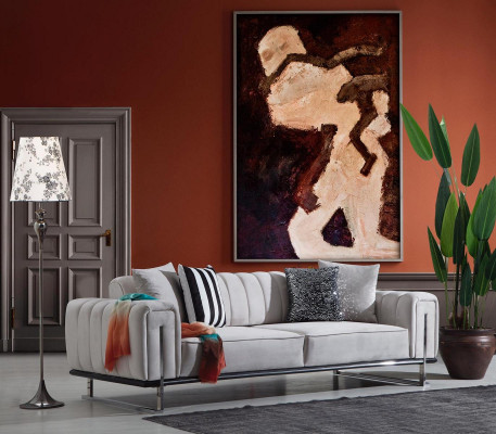 Wunnzëmmer Gri Sofa Couch Drësëtzeger Modern Polstersofa Nei Sëtz Miwwelen