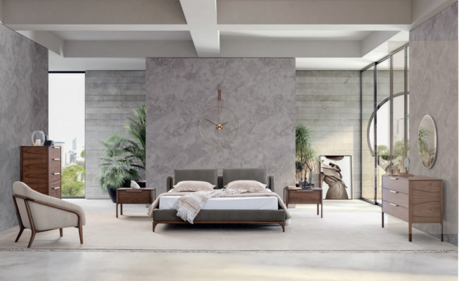 Schlofzëmmer Komplett Set Bett 2x Nuetsdëscher Kommode Schaf Modern