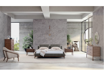 Schlofzëmmer Komplett Set Bett 2x Nuetsdëscher Kommode Schaf Modern