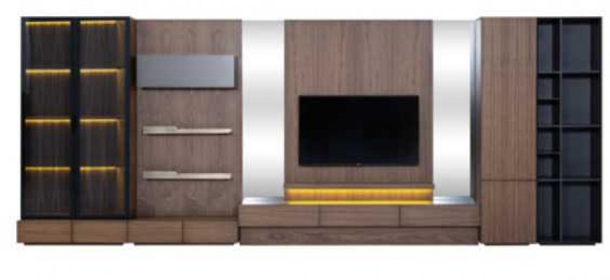 Wunnzëmmer Wunnwand RTV Lowboard Holz Bruan Miwwelen Fernseh Nei XXL 530cm