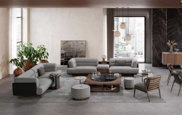 Luxus Wunnzëmmer Set Sofa mat Fotell Modernen Design Sofagarnitur 6tlg