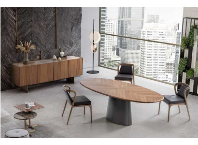 Luxus Iesszëmmer Set Iessdësch mat Moderne Designe 6x Still mat 2x Miwwelmaschéieren