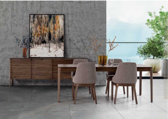 Iesszëmmer-Set Iessgrupp Braun Iessdësch 4x Still mat Säitstafel Dësch