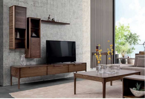 Wunnzëmmer Set Schiefwand Regal mat TV Stand Modernen Designen Wunnwand