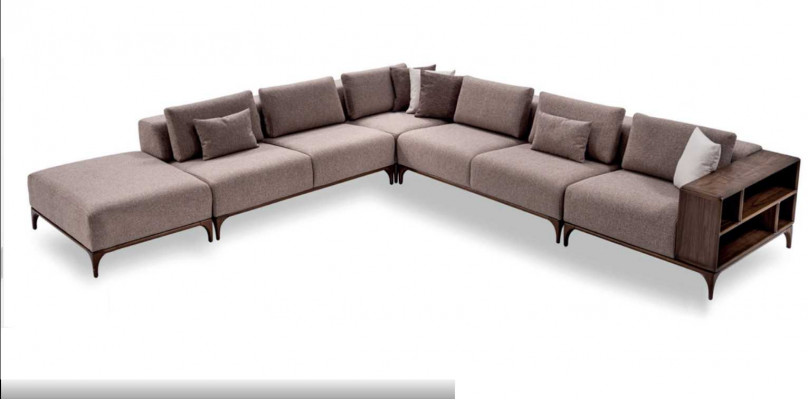 Luxus 2-Teile Wunnzëmmer Set Eckcanapé L-Form mat Dësch Modernen Design