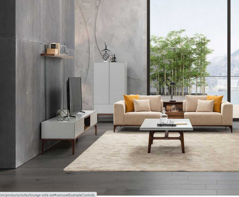 Luxus Wunnzëmmer Sofa Modernen Design Holz mat Textilien Zweisëtzer
