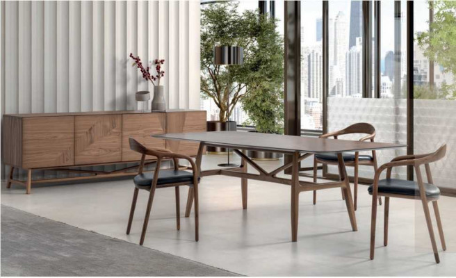 Moderne 6-Stéck Iesszëmmer Set Dësch 4x Still mat Anrichte Iessgarnitur Grupp