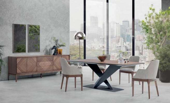 Luxus Set Fir Iesszëmmer 5tlg Dësch 4x Still mat Anrichte Dëscher Holz