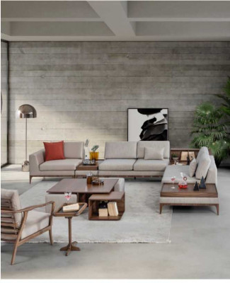 Wunnzëmmer Eckcouch L-Form Holz Eckgarnitur Sofa Couchen Luxus Miwwelen