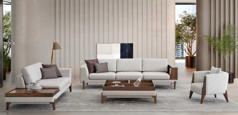 Wunnzëmmer Set 2x Sofa Fauteuil Cofferdësch Sofagarnitur Sets Couche Miwwelen