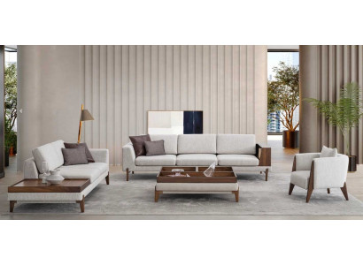 Wunnzëmmer Set 2x Sofa Fauteuil Cofferdësch Sofagarnitur Sets Couche Miwwelen