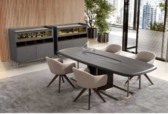Holz Luxus Iesszëmmer Set Modernen Iessdësch 4x Still mat Anrichte Miwwelen