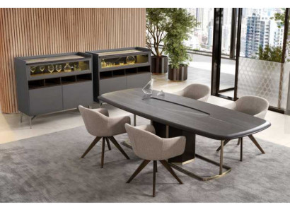Holz Luxus Iesszëmmer Set Modernen Iessdësch 4x Still mat Anrichte Miwwelen