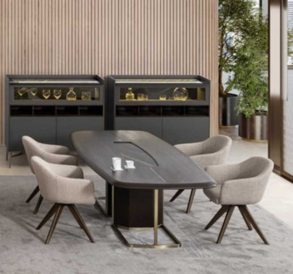 Holz Luxus Iesszëmmer Set Modernen Iessdësch 4x Still mat Anrichte Miwwelen