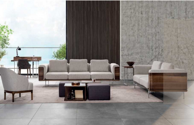 Wunnzëmmer Set Luxus Modernen Design 2x Sofas mat Fauteuil Sofagarnitur