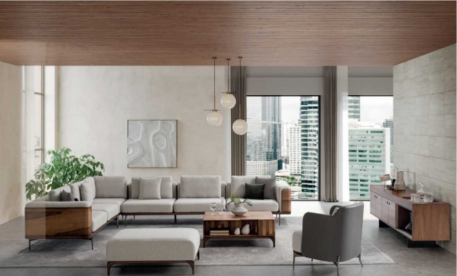 Wunnenzëmmer Eckcanapé L-Form Holz Modern mat Luxus Design Eckgarnitur